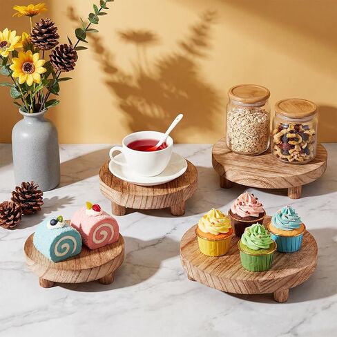 4 PCS 5/6/7/8 Inch Wooden Risers for Display Wood Pedestal Stand Mini Tray Stand Round Wooden Pedestal Holder for Decor Indoor Home Kitchen Counter Tiered Tray Collectibles(Light Brown) in Kuwait