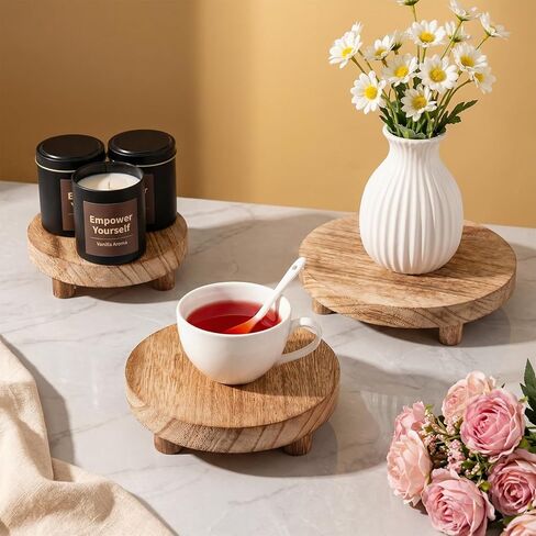 4 PCS 5/6/7/8 Inch Wooden Risers for Display Wood Pedestal Stand Mini Tray Stand Round Wooden Pedestal Holder for Decor Indoor Home Kitchen Counter Tiered Tray Collectibles(Light Brown) in Kuwait