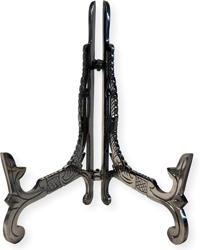 حامل معدني كبير مقاس 10 بوصة بلمسة نهائية من النيكل العتيق | حامل الطبق | حامل العرض | حاملات إطار معدني للصور طبق طبق زخرفي | 25 سم (ارتفاع) × 15 سم (عميق) | حامل الصور | طاولات الزفاف in Kuwait