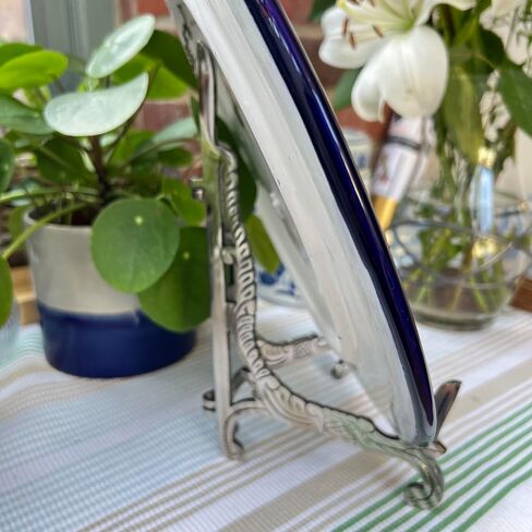 حامل معدني كبير مقاس 10 بوصة بلمسة نهائية من النيكل العتيق | حامل الطبق | حامل العرض | حاملات إطار معدني للصور طبق طبق زخرفي | 25 سم (ارتفاع) × 15 سم (عميق) | حامل الصور | طاولات الزفاف in Kuwait