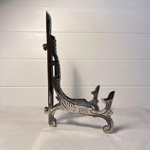 حامل معدني كبير مقاس 10 بوصة بلمسة نهائية من النيكل العتيق | حامل الطبق | حامل العرض | حاملات إطار معدني للصور طبق طبق زخرفي | 25 سم (ارتفاع) × 15 سم (عميق) | حامل الصور | طاولات الزفاف in Kuwait