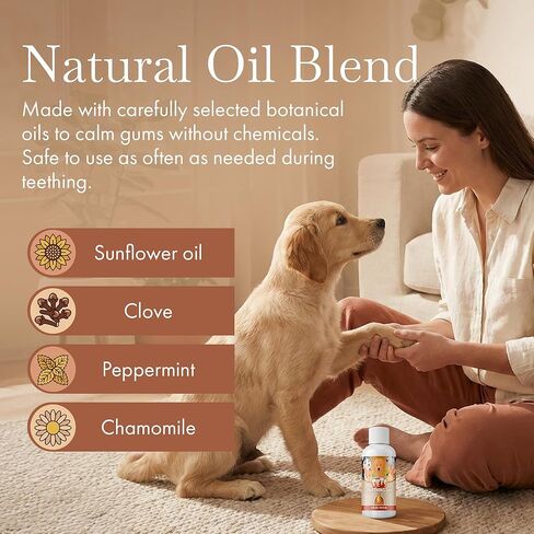 زيت تسنين مؤخرة الحيوانات الأليفة للجراء لوقف المضغ وتخفيف الانزعاج | طبيعي بالكامل، عضوي، آمن للكلاب، خالي من المواد الكيميائية (2 أونصة) in Kuwait
