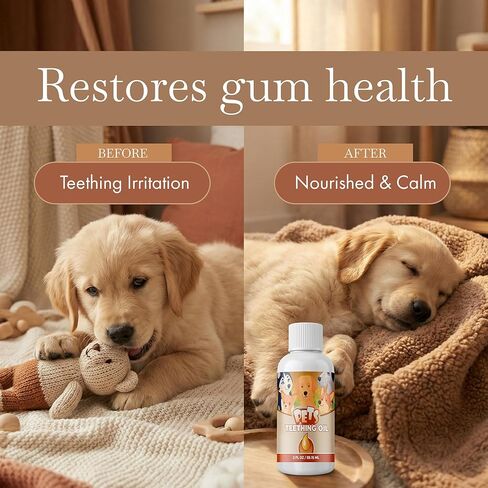 زيت تسنين مؤخرة الحيوانات الأليفة للجراء لوقف المضغ وتخفيف الانزعاج | طبيعي بالكامل، عضوي، آمن للكلاب، خالي من المواد الكيميائية (2 أونصة) in Kuwait