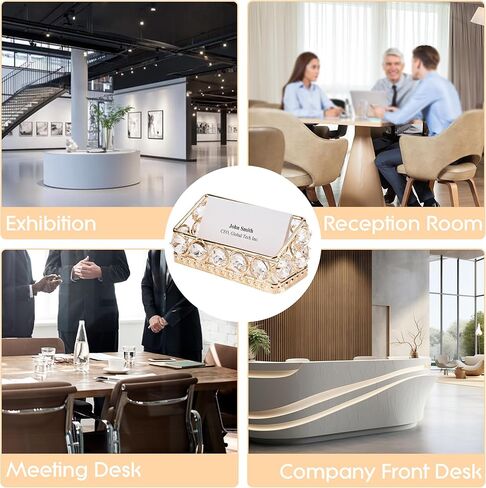 Silver Business Card Holder Stand with Crystal Accents – Elegant Desk Organizer for Office, Reception, and Home Decor in Kuwait