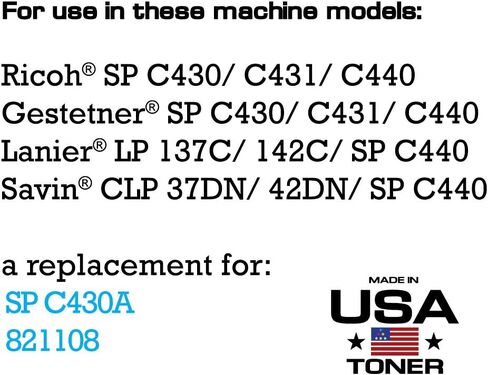 MADE IN USA TONER Compatible Replacement for use in Ricoh Aficio SP C430DN, SP C431DN, SP C431DN-HS, SP C440DN, Savin CLP37DN, CLP42DN, 821108 (Cyan, 2pk) in Saudi Arabia