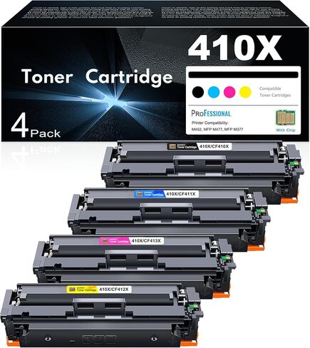 410X خراطيش حبر 4 عبوات بديلة عالية الإنتاجية لطابعة HP 410X 410A للاستخدام مع طابعة Color Pro MFP M477fnw M477fdw M477fdn M452dn M452dw M452nw (أسود سماوي أصفر أرجواني) in Kuwait