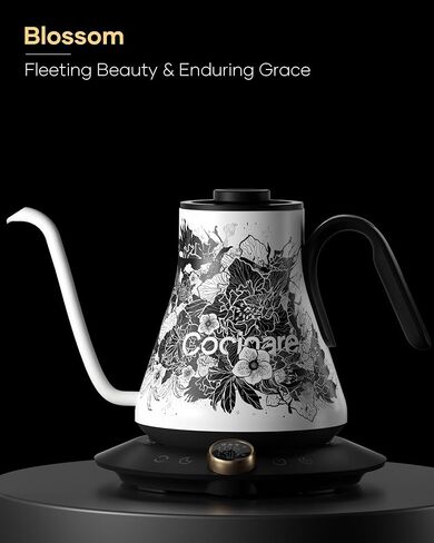 غلاية كهربائية Cocinare Gooseneck مع التحكم في درجة الحرارة، صب فوق القهوة والشاي، طراز عتيق بقوة 1200 وات لوقت غليان سريع لمدة 180 ثانية، غلاية مياه من الفولاذ المقاوم للصدأ، 30 أونصة/0.9 لتر (رمادي داكن) in Kuwait