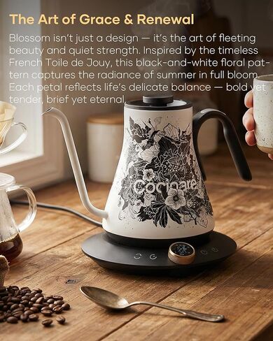 غلاية كهربائية Cocinare Gooseneck مع التحكم في درجة الحرارة، صب فوق القهوة والشاي، طراز عتيق بقوة 1200 وات لوقت غليان سريع لمدة 180 ثانية، غلاية مياه من الفولاذ المقاوم للصدأ، 30 أونصة/0.9 لتر (رمادي داكن) in Kuwait