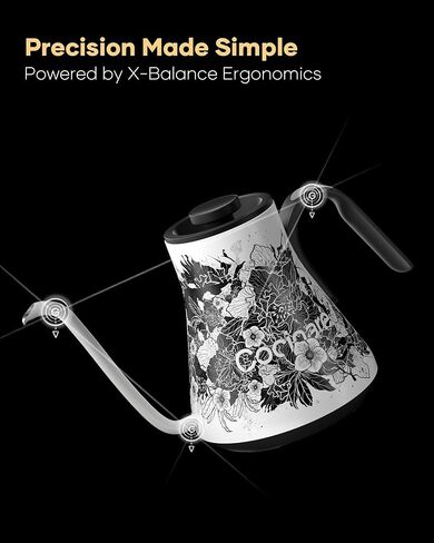 غلاية كهربائية Cocinare Gooseneck مع التحكم في درجة الحرارة، صب فوق القهوة والشاي، طراز عتيق بقوة 1200 وات لوقت غليان سريع لمدة 180 ثانية، غلاية مياه من الفولاذ المقاوم للصدأ، 30 أونصة/0.9 لتر (رمادي داكن) in Kuwait