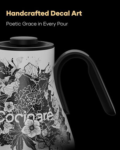 غلاية كهربائية Cocinare Gooseneck مع التحكم في درجة الحرارة، صب فوق القهوة والشاي، طراز عتيق بقوة 1200 وات لوقت غليان سريع لمدة 180 ثانية، غلاية مياه من الفولاذ المقاوم للصدأ، 30 أونصة/0.9 لتر (رمادي داكن) in Kuwait