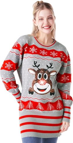 Giggling Getup Womens Light Up Ugly Christmas Sweater Dress with Colorful Light Up Bulb, Sweater Dresses for Women in Kuwait