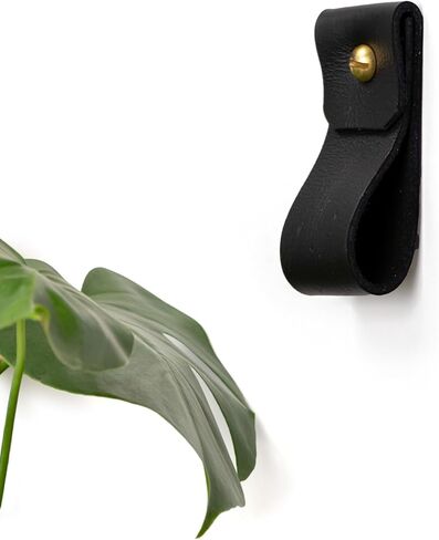 KEYAIIRA - Small Nicotine Colored Leather Wall Hook, minimalist leather strap hanger for bath towel holder leather wall hook strap towel hook bathroom decor brass towel ring nordic home (BLACK) in Kuwait