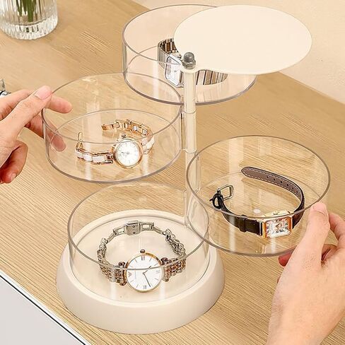 5-Layers Rotating Small Jewelry Boxes, Travel Jewelry Box Tray Case with Lid for Earrings Hair Accessories & Beauty Supplies Necklaces Bracelets Watches, Gift for Women Teen Girls in Kuwait