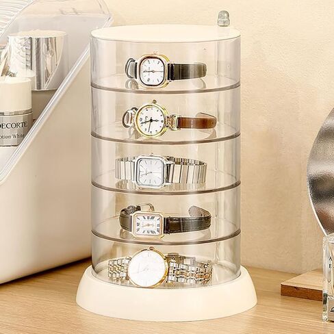 5-Layers Rotating Small Jewelry Boxes, Travel Jewelry Box Tray Case with Lid for Earrings Hair Accessories & Beauty Supplies Necklaces Bracelets Watches, Gift for Women Teen Girls in Kuwait