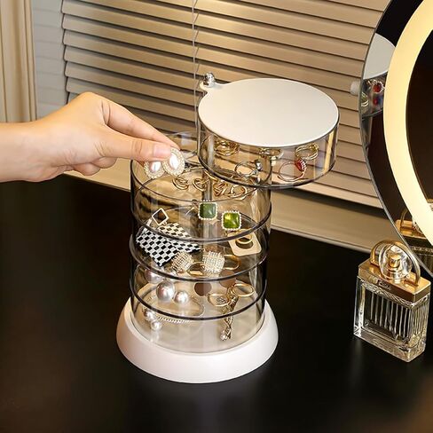 5-Layers Rotating Small Jewelry Boxes, Travel Jewelry Box Tray Case with Lid for Earrings Hair Accessories & Beauty Supplies Necklaces Bracelets Watches, Gift for Women Teen Girls in Kuwait