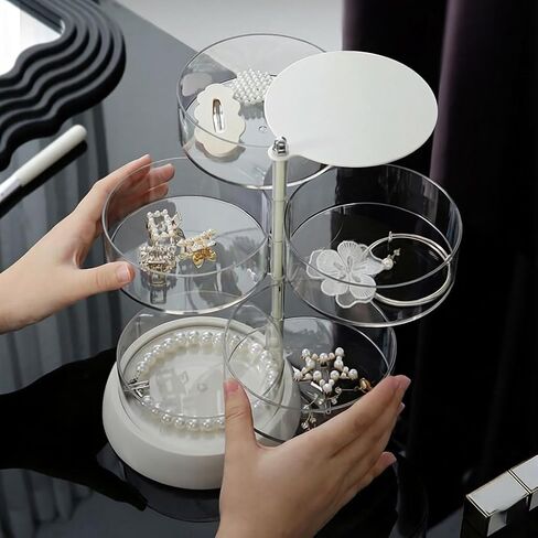 5-Layers Rotating Small Jewelry Boxes, Travel Jewelry Box Tray Case with Lid for Earrings Hair Accessories & Beauty Supplies Necklaces Bracelets Watches, Gift for Women Teen Girls in Kuwait