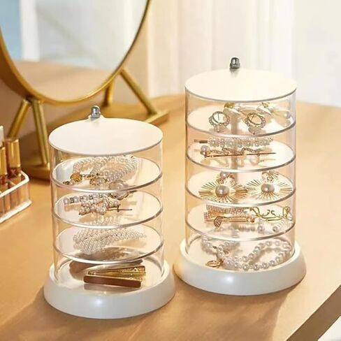 5-Layers Rotating Small Jewelry Boxes, Travel Jewelry Box Tray Case with Lid for Earrings Hair Accessories & Beauty Supplies Necklaces Bracelets Watches, Gift for Women Teen Girls in Kuwait
