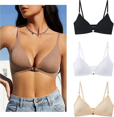 Women Ice Silk Seamless Bralettes Front Closure Wireless Padded Bra in Saudi Arabia