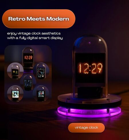 Nixie Tube Clock | Smart App Control Digital Clock, Customizable Display Settings, Retro Futuristic Cyberpunk Design Desk Timepiece, Unique Unusual Present for Home or Office, Flask Table Clock in Saudi Arabia