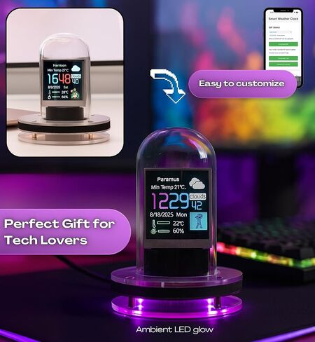 Nixie Tube Clock | Smart App Control Digital Clock, Customizable Display Settings, Retro Futuristic Cyberpunk Design Desk Timepiece, Unique Unusual Present for Home or Office, Flask Table Clock in Saudi Arabia