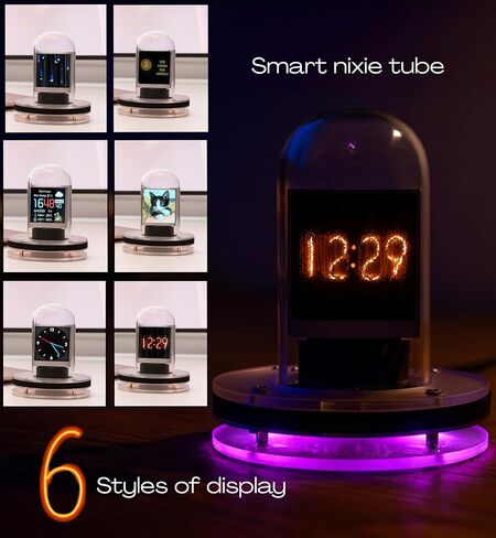 Nixie Tube Clock | Smart App Control Digital Clock, Customizable Display Settings, Retro Futuristic Cyberpunk Design Desk Timepiece, Unique Unusual Present for Home or Office, Flask Table Clock in Saudi Arabia