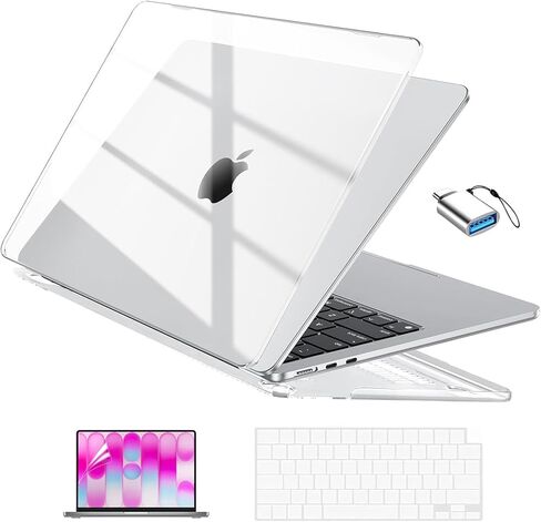 EooCoo for MacBook Neo Case 13 inch 2026 Model A3404 with A18 Pro Chip, Scratch Resistant Protective Hard Shell Case & Keyboard Cover & Screen Film & Type C, Crystal Clear in Kuwait