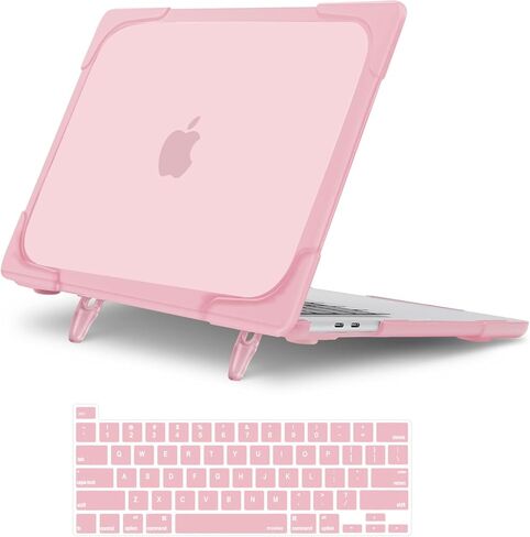حافظة MOSISO متوافقة مع جهاز MacBook Pro 13 بوصة 2026 2025 2024 2023 2022 2021 2020 M2 M1 A2338 A2289 A2251، حافظة حماية شديدة التحمل مع مسند قابل للطي وغطاء لوحة مفاتيح، وردي in Saudi Arabia