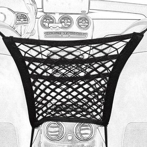 3 Layer Car Mesh Organizer Between Front Seats, Pet Dog Kid Net Barrier Car Net Pocket Elastic Storage Bag Tissue Purse Holder for SUV Truck Van, 15.7 x 13.7 Inch in Kuwait