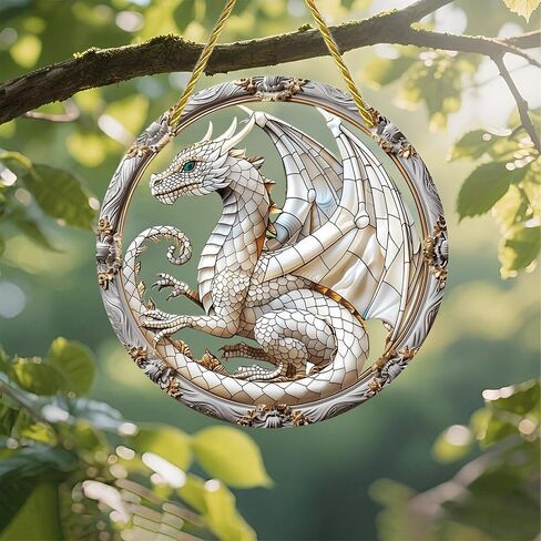 Colorful Acrylic Suncatcher, Dragon in Ornate 7-inch Hanging Window Wall Art Decor with Printed Stained Glass Style Design, Gift Idea & Garden Ornament Indoor Outdoor Use in Saudi Arabia