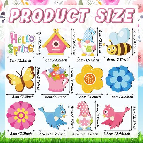 Barydat 36 Pcs Spring Ornaments for Tree Spring Wood Hanging Ornaments Flower Butterfly Gnome Decorations for Small Tree for Home Yard Garden DIY Craft Colorful Party Favor in Saudi Arabia