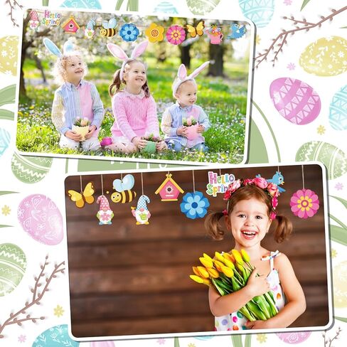 Barydat 36 Pcs Spring Ornaments for Tree Spring Wood Hanging Ornaments Flower Butterfly Gnome Decorations for Small Tree for Home Yard Garden DIY Craft Colorful Party Favor in Saudi Arabia