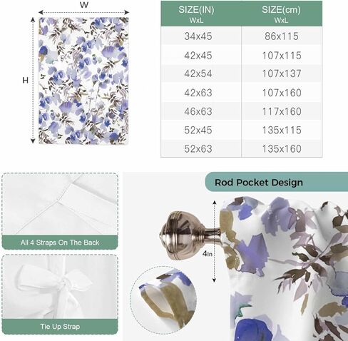 Purple Brown Spring Floral Tie Up Curtains for Window, Watercolor Blooming Botanical Summer Thermal Insulated Balloon Shade Rod Pocket Curtains Valance Panels for Kitchen Bathroom Café 52'' x 45'' in Saudi Arabia