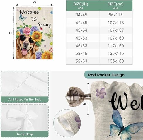 Spring Dog Tie Up Curtains for Window, Rustic Watercolor Botanical Floral Sunflower Thermal Insulated Balloon Shade Adjustable Rod Pocket Curtains Valance Panels for Kitchen Bathroom Café 46'' x 63'' in Saudi Arabia