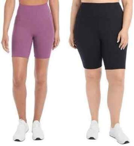 Danskin Women's 2 Pack Cross Waist Bike Shorts (US, Alpha, XX-Large, Regular, Regular, Black Salt/Pink Peony) in Saudi Arabia