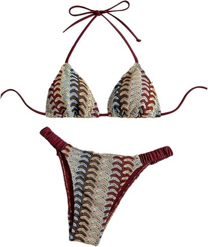 Verdusa Women's 2 Piece Boho Geo Halter Bikini Set Crochet Swimsuits Vacation Outfits in Saudi Arabia