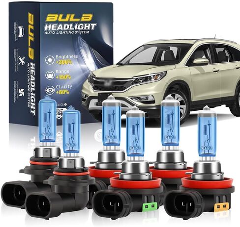 For Honda CRV CR-V 2015-2021 Halogen Headlight Bulbs, 9005 High Beam H11 Low Beam and H8 Fog Light Bulb Kit, 100W 6000K White, 300% Brighter, Plug and Play,6 pcs in Kuwait
