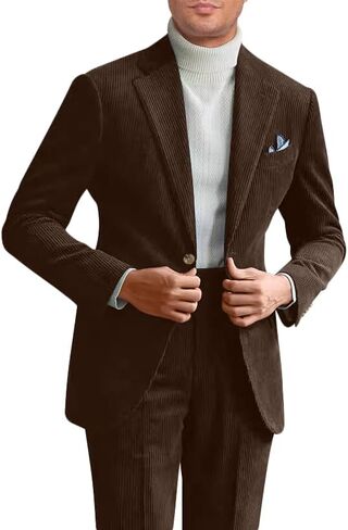 Mens Corduroy Suit Slim Fit 2 Pieces Blazer Pants Suits for Men Vintage Wedding Business Corduroy Suit Jacket Men in Kuwait