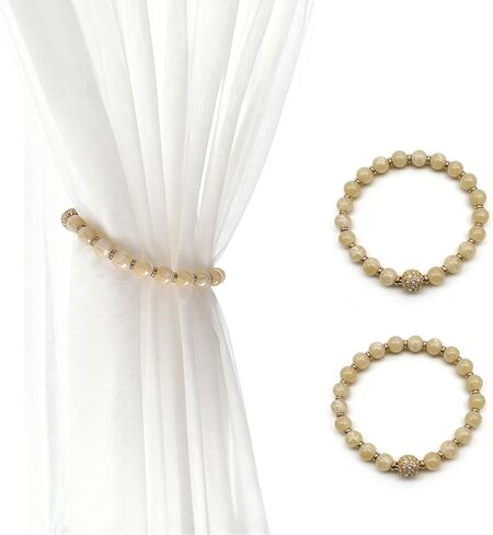 Magnetic Curtain Tiebacks, 2 Pcs Beaded Curtain Holdbacks for Window Curtain Panels, Drapes, Home Décor, 13 Inches (Grey) in Saudi Arabia