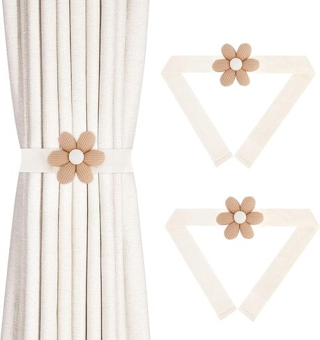 الستار Tiebacks الستار Holdbacks 2 حزمة العلاقات الستار عباد الشمس العلاقات الستار بوهو الستار التعادل ظهورهم للستائر حامل الستارة الزخرفية أنيقة نافذة حبل Tiebacks للمنزل مكتب غرفة نوم الديكور في الهواء الطلق، البيج in Kuwait