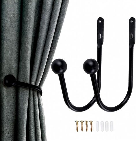 حوامل ستائر، قطعتان من أربطة ستائر مثبتة على الحائط مع براغي، خطافات ستائر معدنية شديدة التحمل لستائر النوافذ، ذهبي in Kuwait