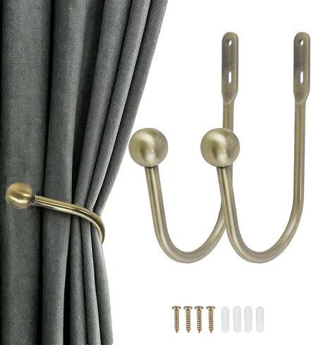 Curtain Holdbacks, 2 Pcs Wall Mounted Drapery Tiebacks with Screws, Heavy Duty Metal Decorative Window Drapery Holder Curtain Hooks, Gold in Saudi Arabia
