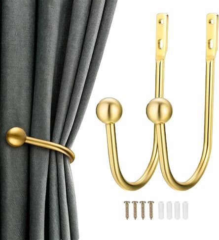 Curtain Holdbacks, 2 Pcs Wall Mounted Drapery Tiebacks with Screws, Heavy Duty Metal Decorative Window Drapery Holder Curtain Hooks, Gold in Saudi Arabia