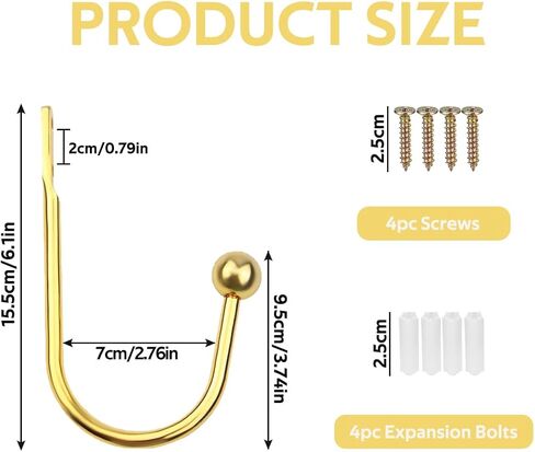 Curtain Holdbacks, 2 Pcs Wall Mounted Drapery Tiebacks with Screws, Heavy Duty Metal Decorative Window Drapery Holder Curtain Hooks, Gold in Saudi Arabia