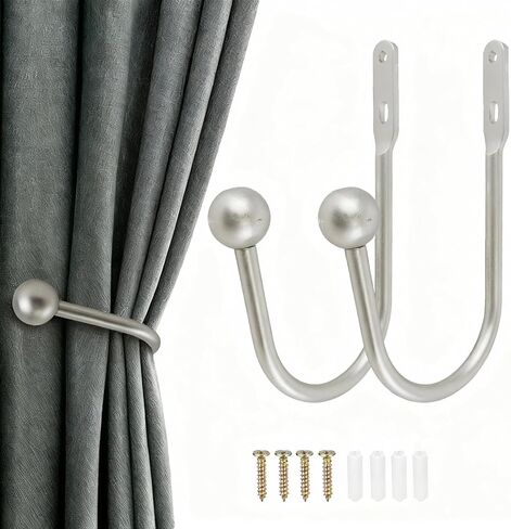 Curtain Holdbacks, 2 Pcs Wall Mounted Drapery Tiebacks with Screws, Heavy Duty Metal Decorative Window Drapery Holder Curtain Hooks, Gold in Saudi Arabia