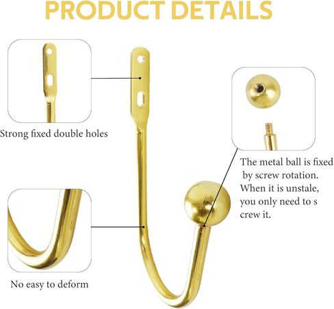 Curtain Holdbacks, 2 Pcs Wall Mounted Drapery Tiebacks with Screws, Heavy Duty Metal Decorative Window Drapery Holder Curtain Hooks, Gold in Saudi Arabia