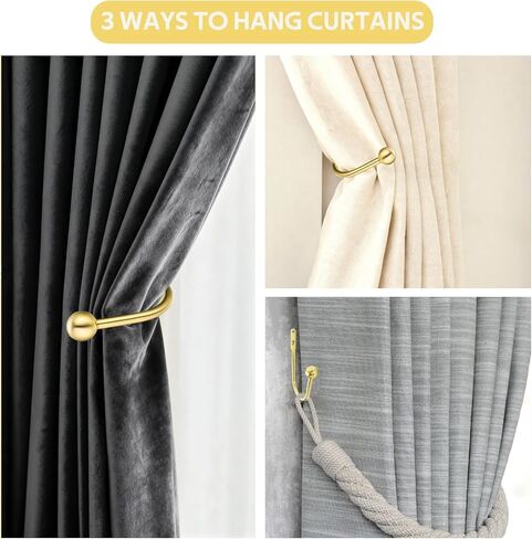 Curtain Holdbacks, 2 Pcs Wall Mounted Drapery Tiebacks with Screws, Heavy Duty Metal Decorative Window Drapery Holder Curtain Hooks, Gold in Saudi Arabia