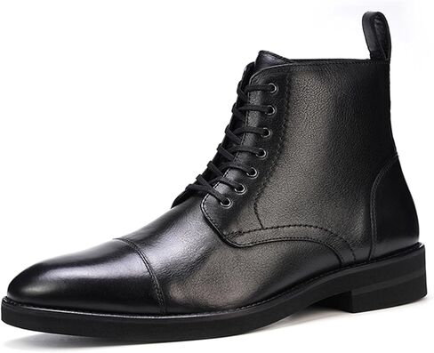 أنتوني فير جيمس جزمة برباط للرجال | جلد العجل المحبب بالكامل | نعل خارجي مطاطي مرصع | وسادة قدم مريحة من Ortholite | بليك ستيتش للإنشاءات | الأربطة المشمعة المسطحة | أسود in Kuwait