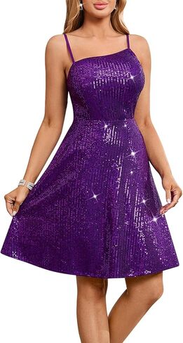 Women’s Sequin Spaghetti Strap Mini Dress, Sparkly Sleeveless Party Cocktail Short Dress in Kuwait