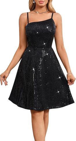Women’s Sequin Spaghetti Strap Mini Dress, Sparkly Sleeveless Party Cocktail Short Dress in Saudi Arabia