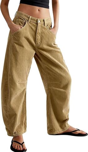 utcoco Womens Corduroy Mid Rise Barrel Jeans Casual Vintage Wide Leg Pants Y2k Baggy Boyfriend Trousers in Saudi Arabia